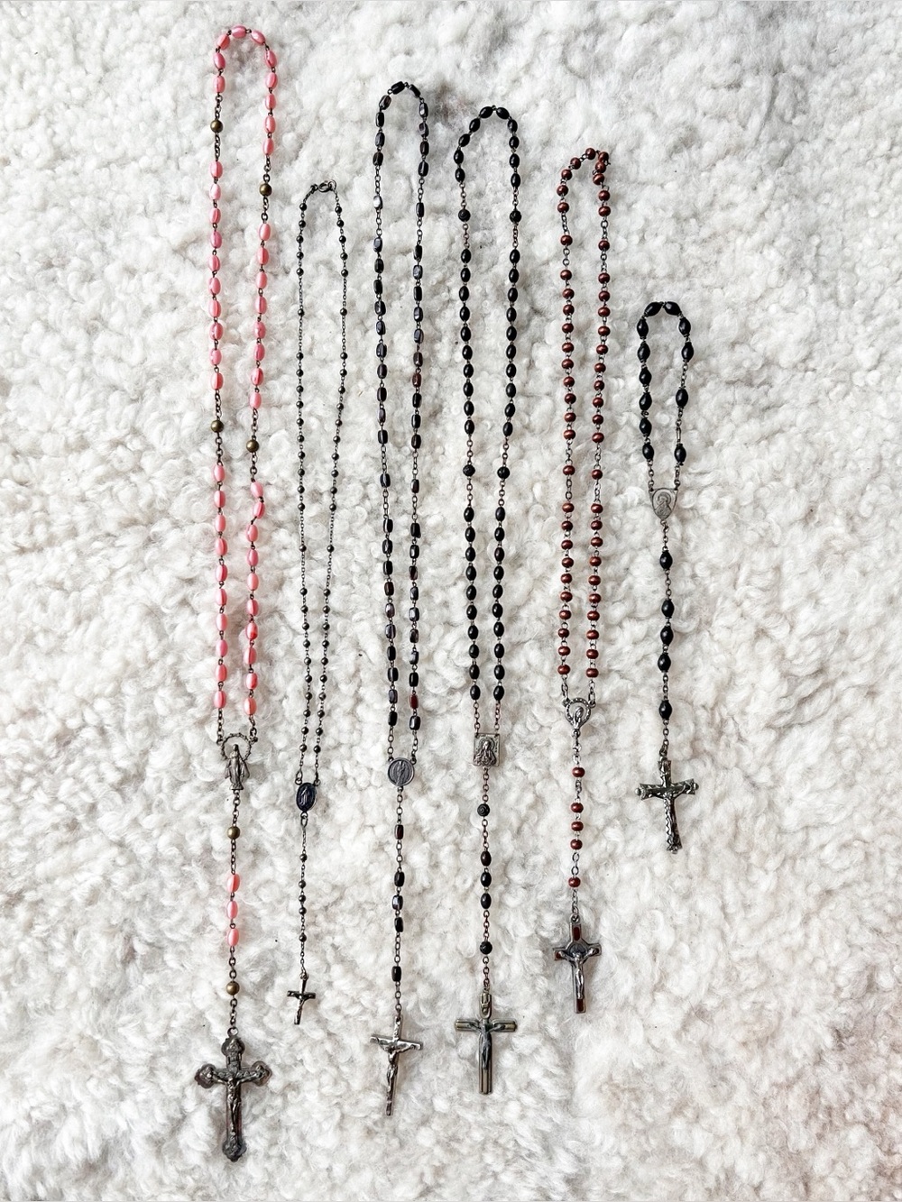 Lot Of 6 Vintage Rosaries Italy Sterling Silver Bead Wood  Religious Catholic